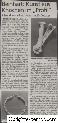 Ausstellung Knochen Bein Zahn Schmuck Mittelbayerische Zeitung September 1998