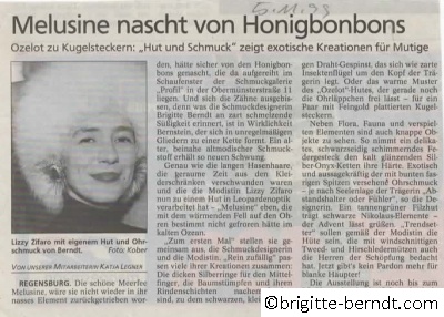 Ausstellung Hut und Schmuck Mittelbayerische Zeitung Oktober 1999