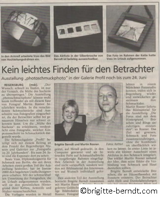 Ausstellung Foto Schmuck Foto Mittelbayerische Zeitung Juni 2000