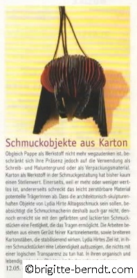 Ausstellung Schmuckobjekte aus Karton VHS Regensburg Mai 2001