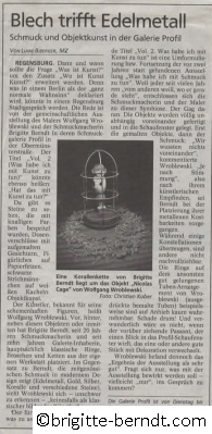 Ausstellung Was habe ich mit Schmuck zu tun Volume 2 Mittelbayerische Zeitung Oktober 2002