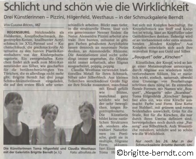 Ausstellung Westhaus Hilgenfeld Pizzini Mittelbayerische Zeitung Mai 2007