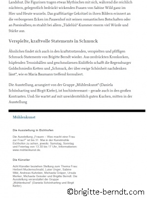 Ausstellung Frauen Alte Mühle Eichhofen Zitat aus Pralle Weiber gegen glatte Frauenbilder Mittelbayerische Zeitung Mai 2015