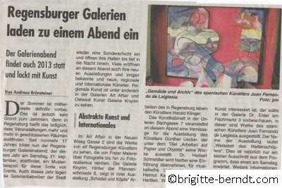 Ausstellung Galerienabend Mittelbayerische Zeitung September 2013
