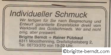 Unterlagen vor 1992 : Brigitte Berndt und Rainer Pützkaul Dingolfinger Anzeiger November 1984