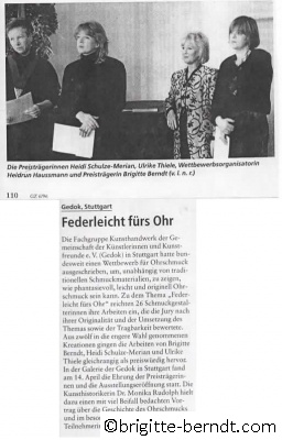 Preisverleihung Brigitte Berndt Federleicht für das Ohr GEDOK Goldschmiedezeitung Juni 1996