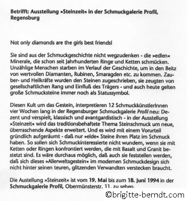Ausstellung Steinzeit Pressemitteilung Mai 1994