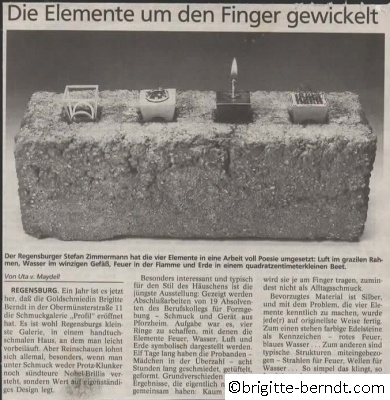 Ausstellung Feuer Wasser Erde Luft Mittelbayerische Zeitung 2 Oktober 1995