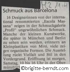 Ausstellung Mira Schmuck aus Barcelona Mittelbayerische Zeitung April 1997