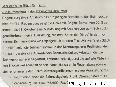 Ausstellung Als wärs ein Stück für mich Ostbayern Information September 1997
